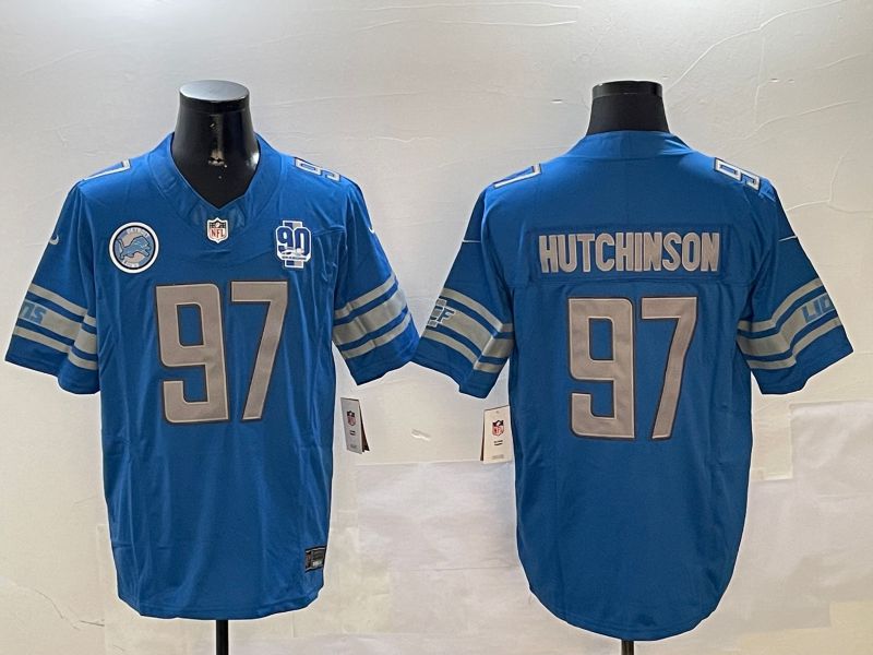 Men Detroit Lions 97 Hutchinson Blue three generations 2024 Nike Limited NFL Jersey style 01023